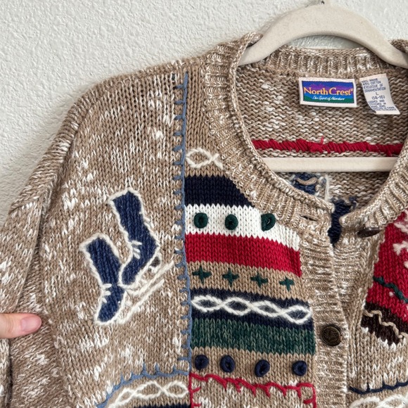 North Crest Vintage Winter Ski Mittens Gorpcore Fair Isle Cardigan Sweater L - Picture 2 of 12